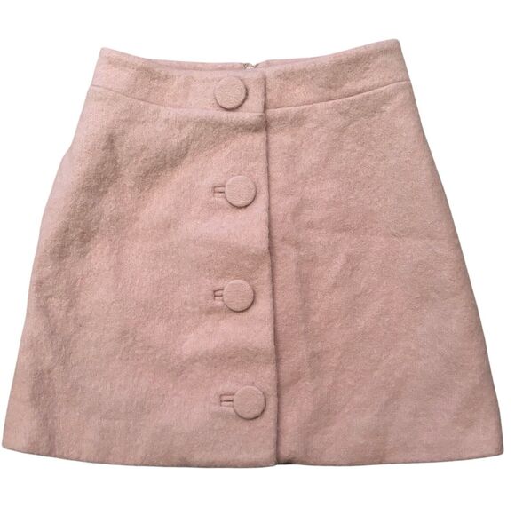 Sandro Paris Light Pink Boiled Wool Button Front Lined Mini A-Line Skirt Size 4 - Picture 1 of 8